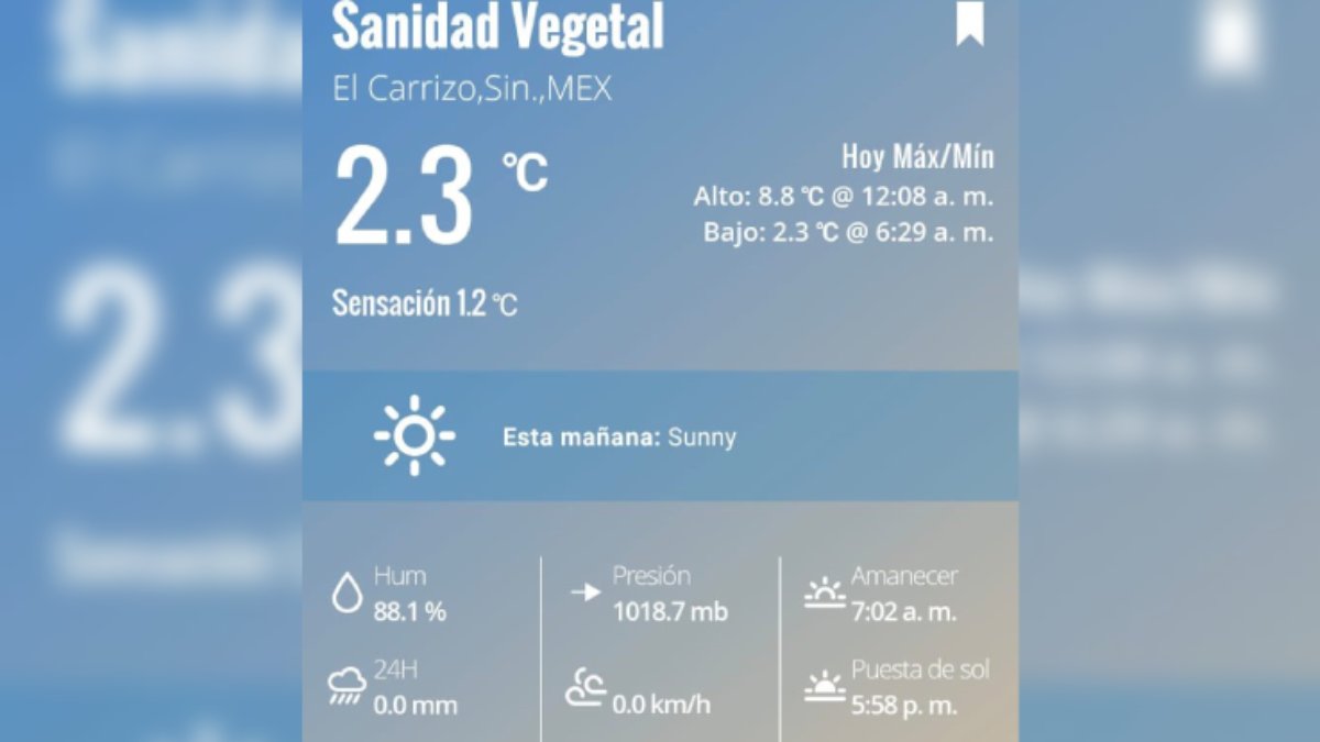 Vuelve a caer el termómetro en El Carrizo; registra sensación térmica de 1.2 grados