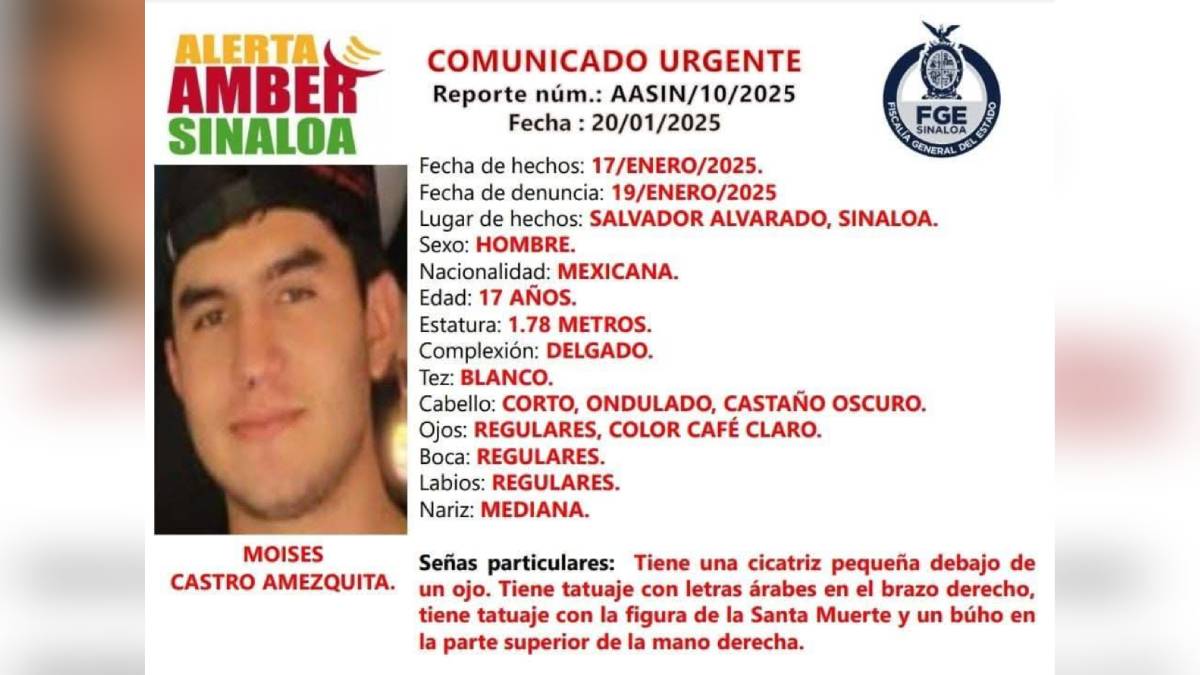 Alerta Amber | Buscan a Moisés Castro Amézquita, desapareció el pasado 17 de enero, en Guamúchil
