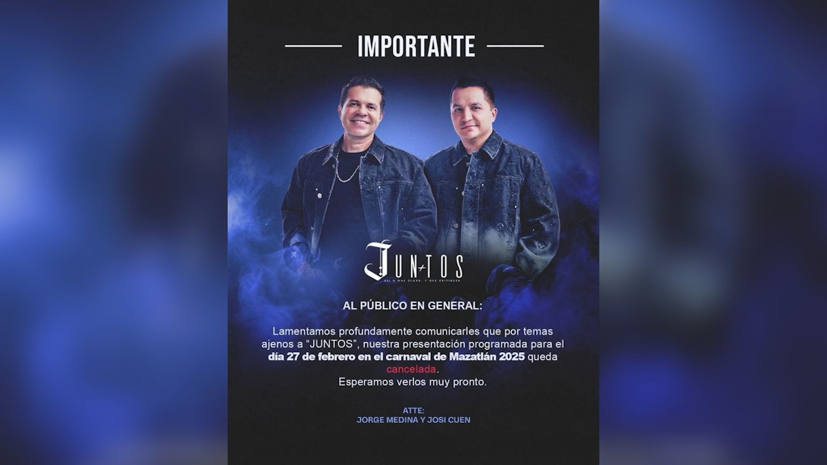Cancelan Josi Cuen y Jorge Medina su presentación JUNTOS en Carnaval de Mazatlán