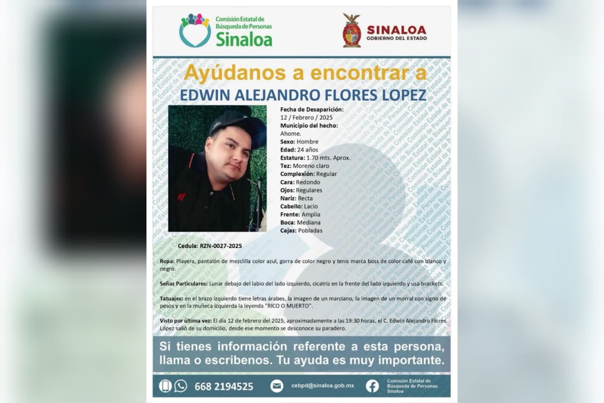 Buscan a Edwin Alejandro desaparecido en Los Mochis