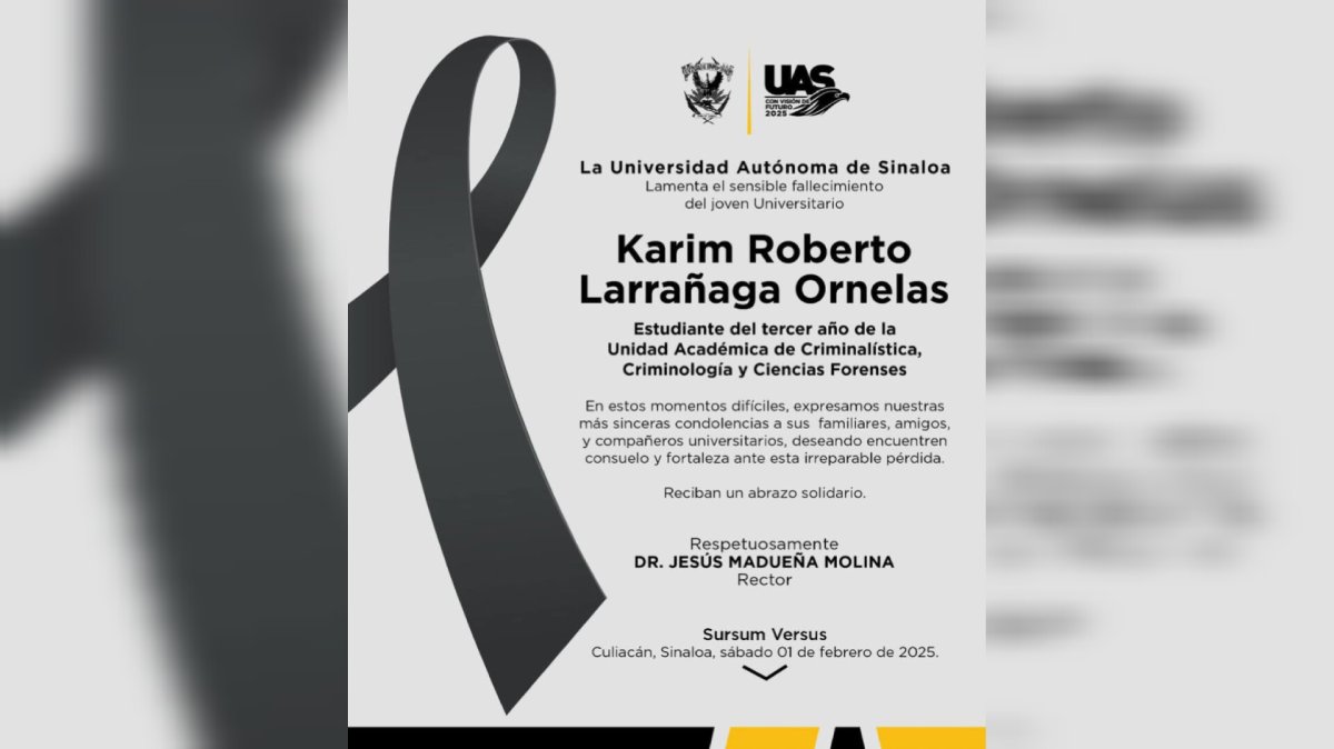 UAS lamenta el fallecimiento de Karim Roberto, estudiante de Criminalística, Criminología y Ciencias Forenses