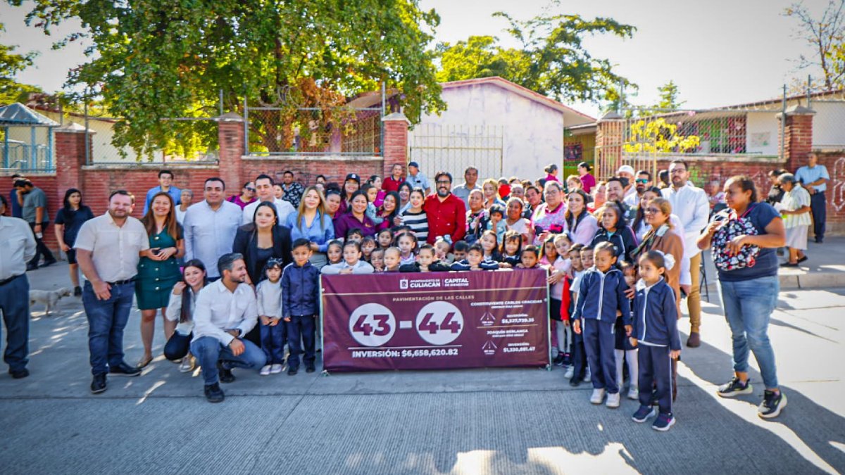 Gámez Mendívil entrega pavimentación de calles en jardín de niños de la Díaz Ordaz