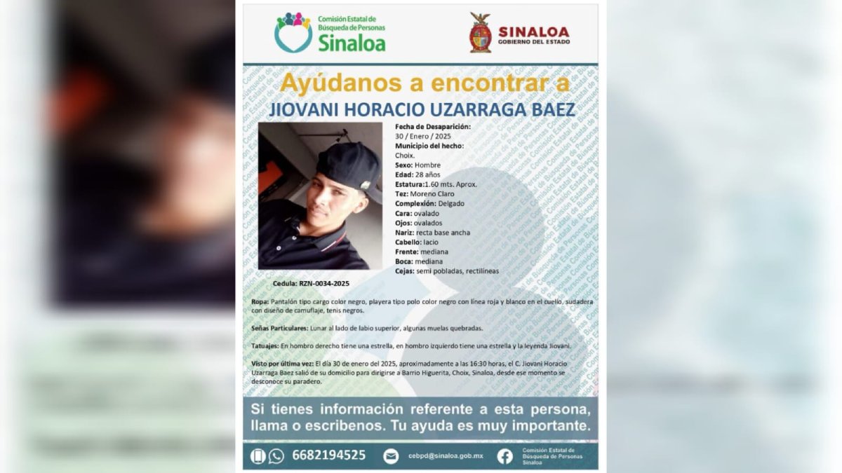 Jiovani Horacio es buscado por sus familiares, desapareció en Choix, Sinaloa
