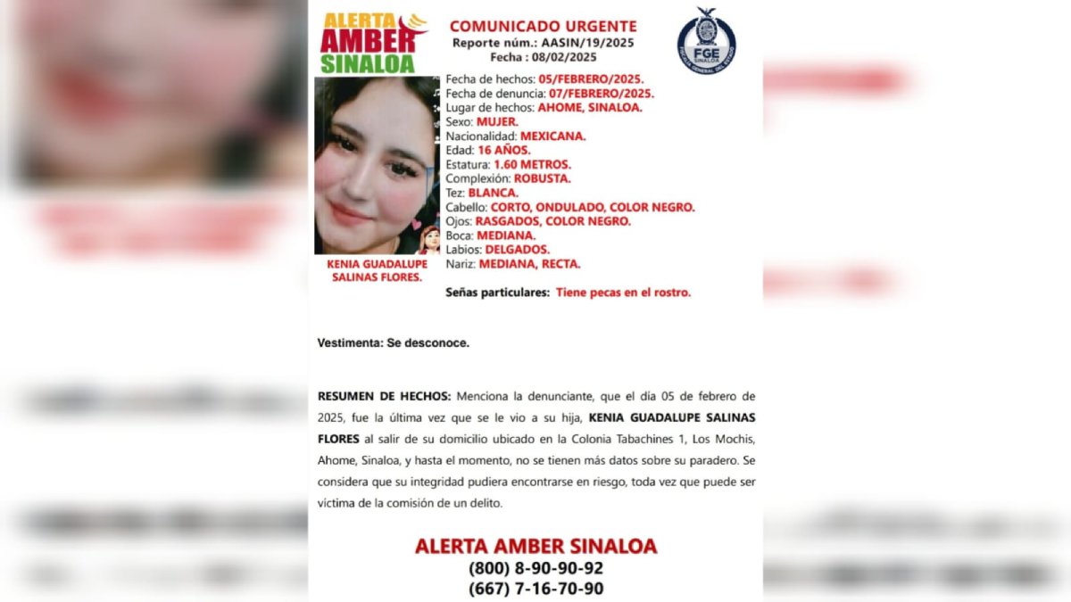 Buscan a Kenia Guadalupe, desapareció el 5 de febrero en Los Mochis