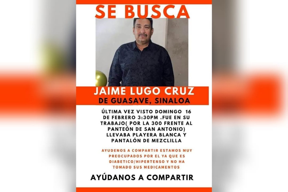 Jaime Lugo está desaparecido en Guasave y su familia lo está buscando