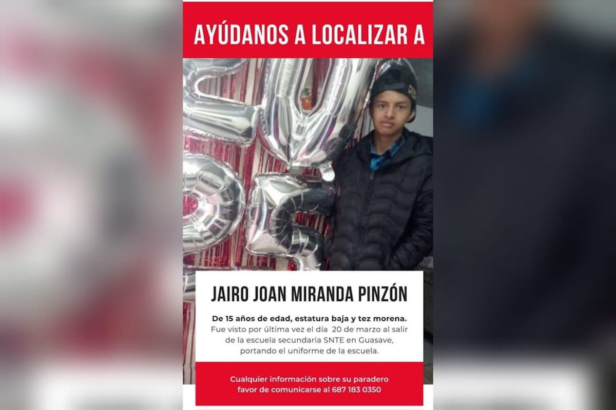 Jairo Joan, de 15 no regresó a su casa tras salir de la secundaria en Guasave