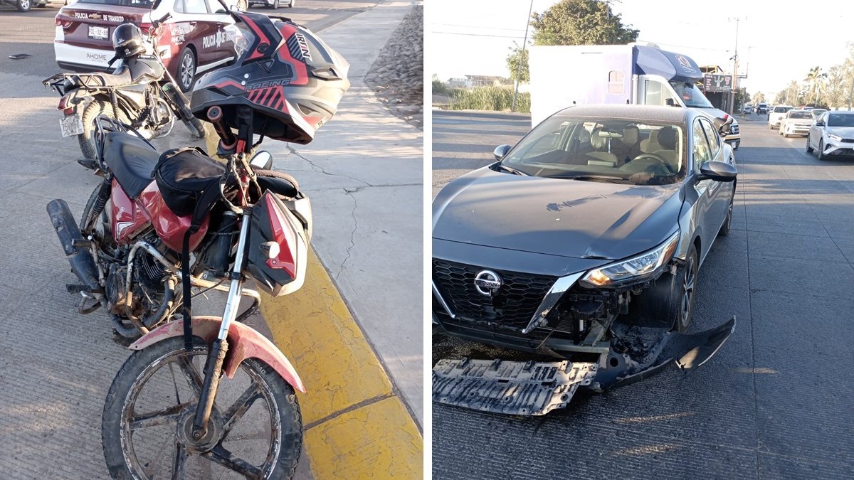 Se registra accidente de un vehículo y un motociclista en la zona industrial de Los Mochis
