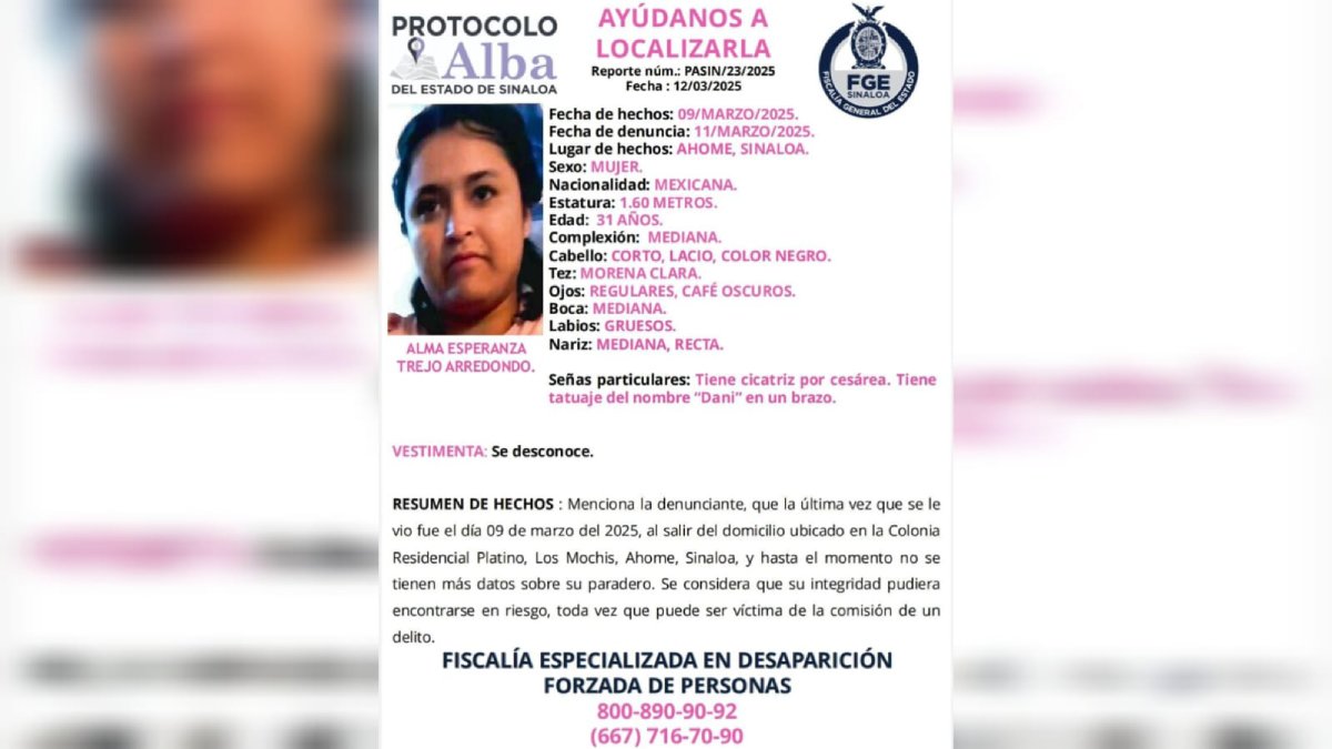 Alma Esperanza desapareció en Los Mochis; su familia pide ayuda para dar con su paradero