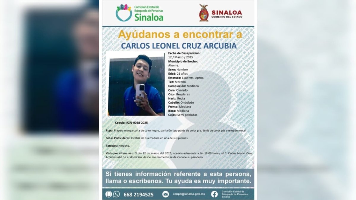 Familiares buscan a Carlos Leonel; desapareció en Los Mochis