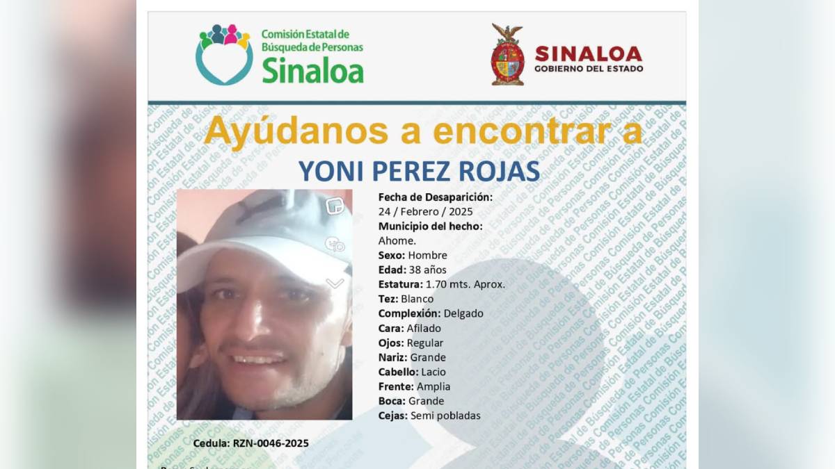 Lanzan alerta de búsqueda de Yoni Pérez que desapareció en Los Mochis