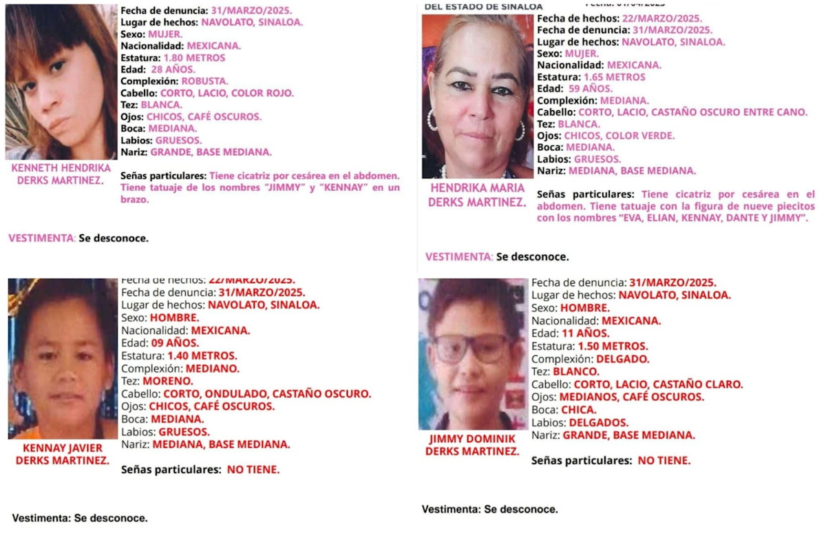 Tras 10 días ‘levantados’ FGE activa fichas de búsqueda de la familia Derks Martínez, de Navolato