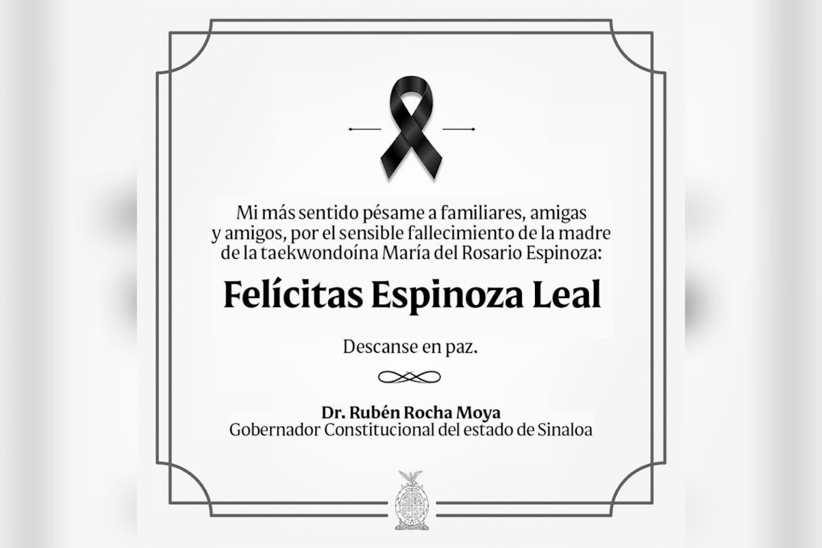 Rocha Moya lamenta el fallecimiento de la madre de María del Rosario Espinoza