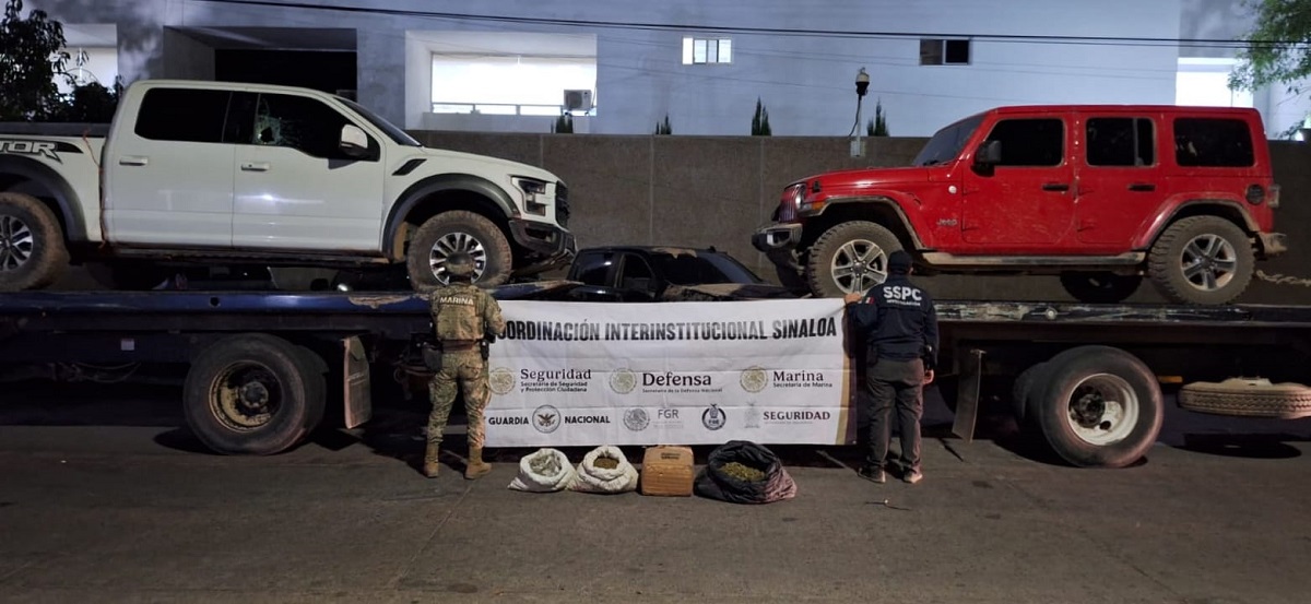 Aseguran vehículos, armas y droga en la sierra entre Choix y Sinaloa municipio