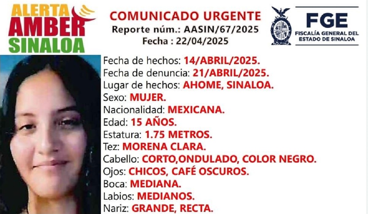Activan Alerta Amber para localizar a Brenda Mayrani de 15 años, desapareció en Los Mochis