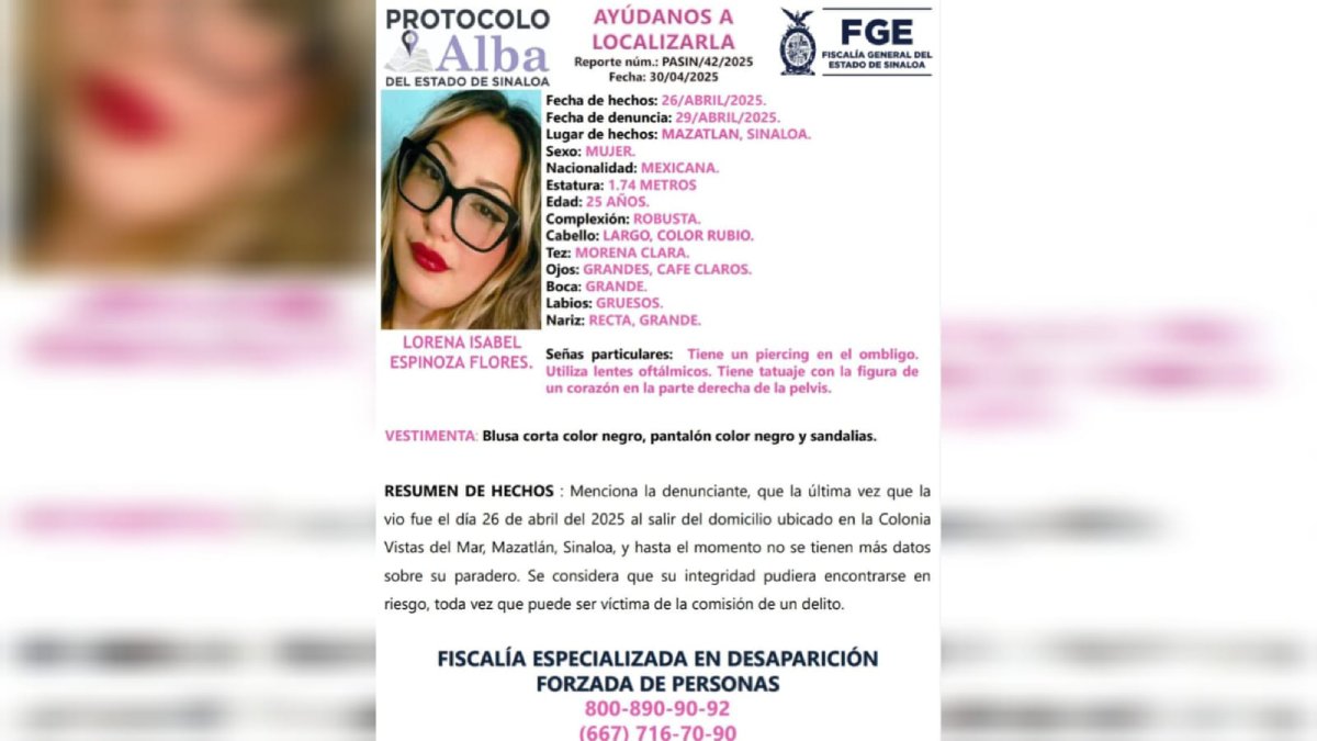 Buscan a Lorena Isabel en Mazatlán; desapareció en la colonia Vistas Del Mar