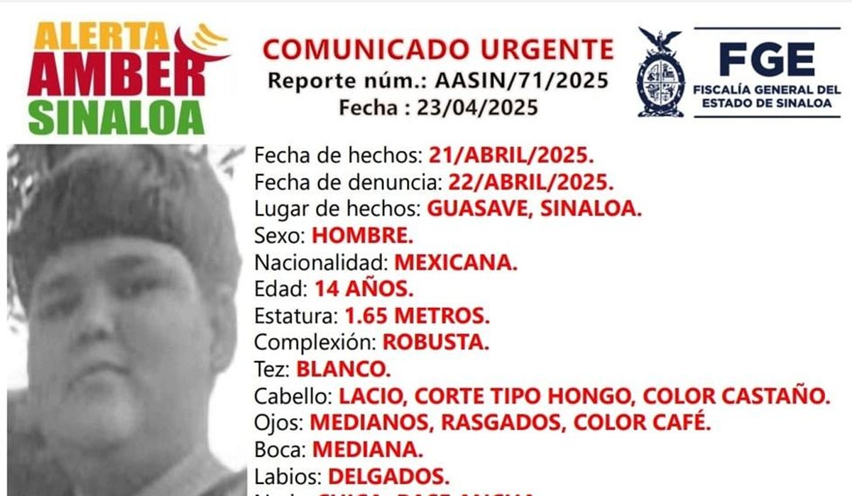 Desaparece menor de 14 años en Guasave; autoridades lanzan Alerta Amber