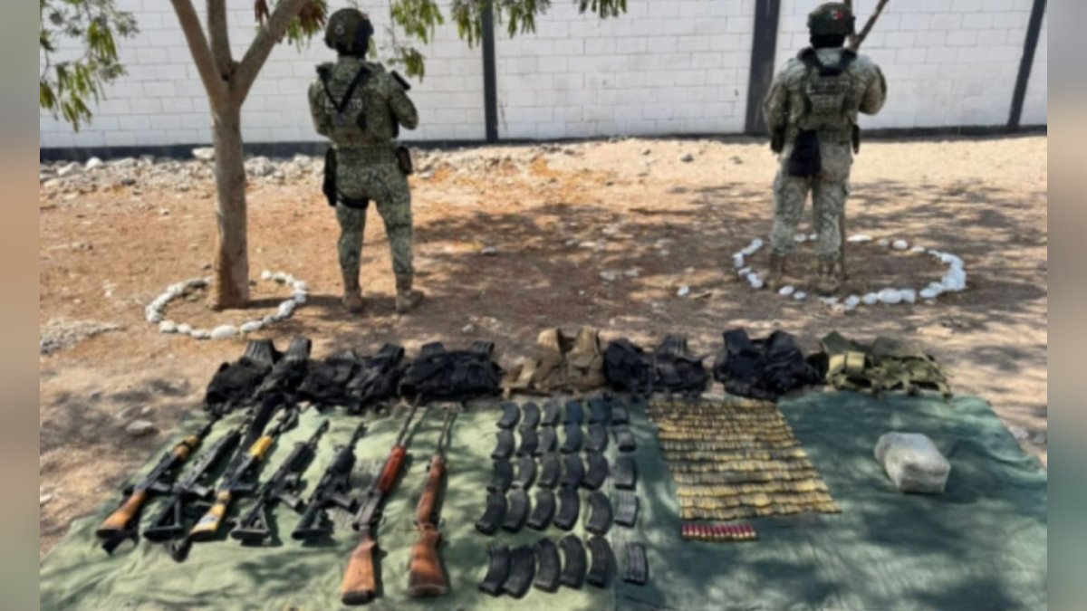 Aseguran armamento, droga y equipo táctico en Elota
