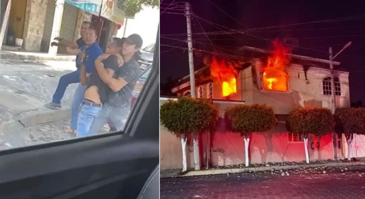 Padre e hijo golpean a frutero hasta dejarlo inconsciente en Tehuacán y turba de vecinos les incendia la casa