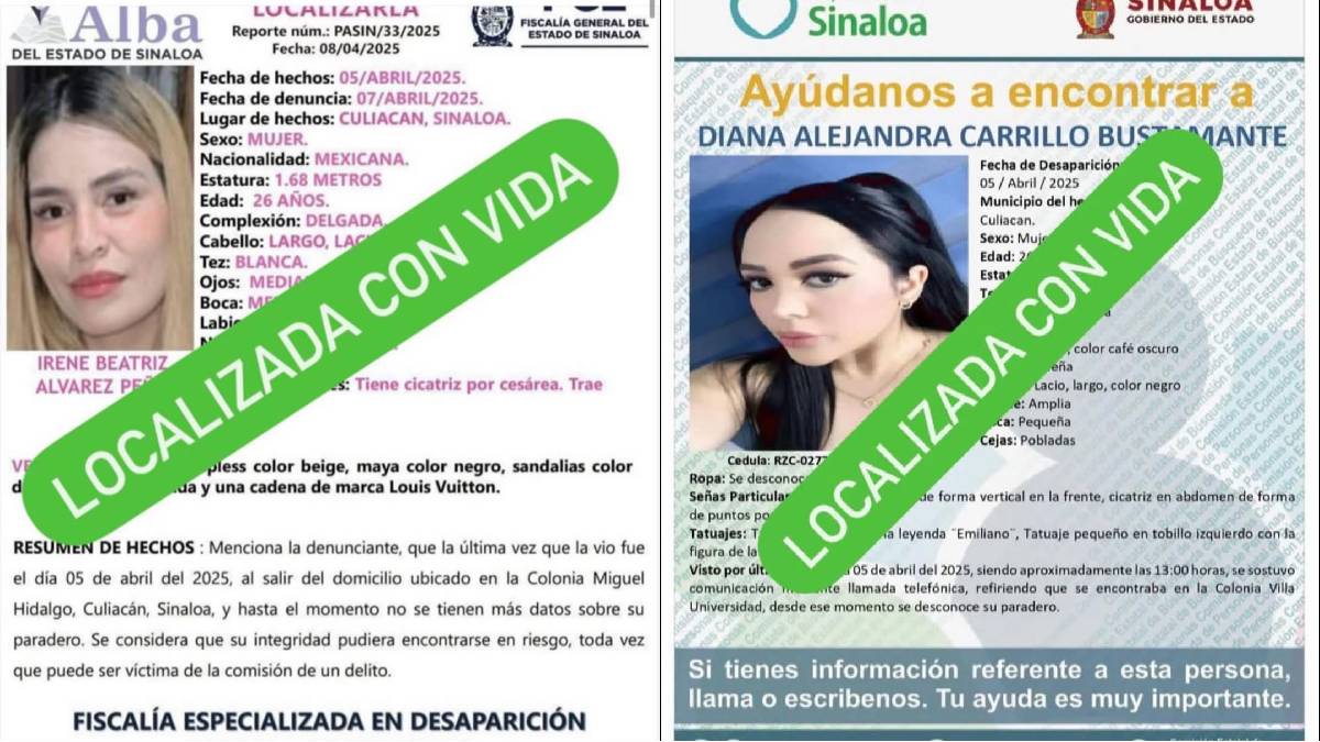 Localizan con vida a Irene Beatriz y Diana Alejandra, a más del mes de su desaparición en Culiacán