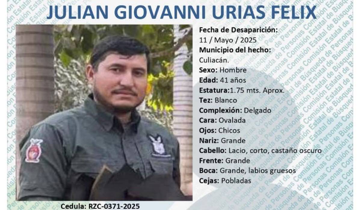Desaparece Julián Giovanni, agente activo de la FGE, última vez visto en Mezquitita, Culiacán
