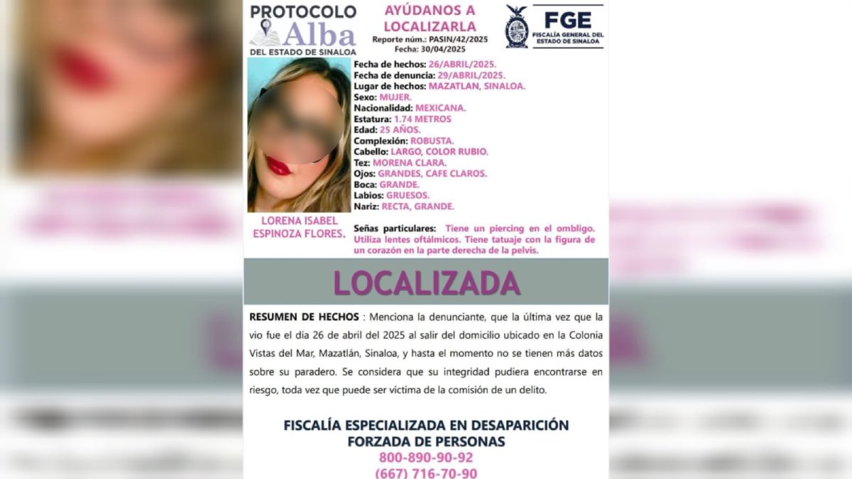 Localizan con vida a joven reportada como desaparecida en Mazatlán