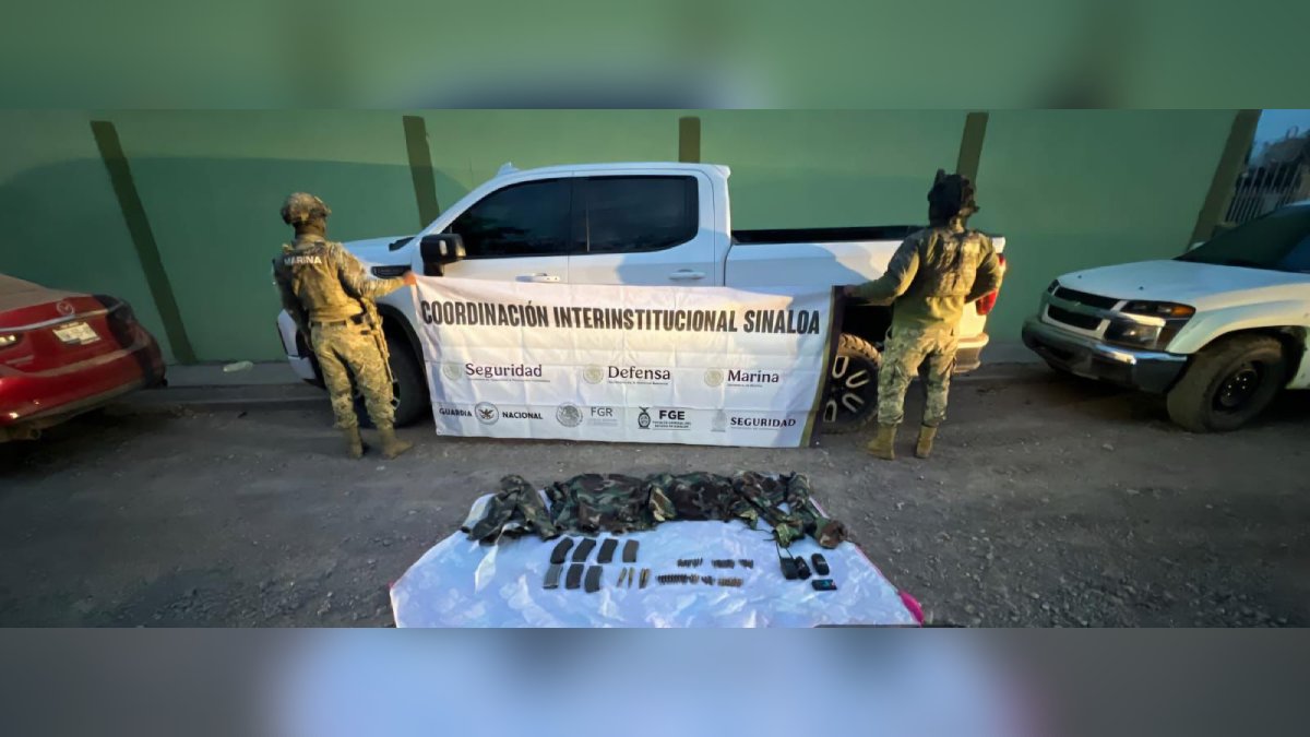 Marina asegura vehículos con reporte de robo, cartuchos y equipo táctico en Pueblos Unidos