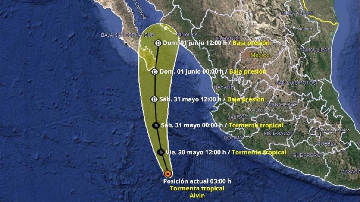 ¡Apunta hacia el norte! La tormenta tropical Alvin  mantiene su curso rumbo a Sinaloa