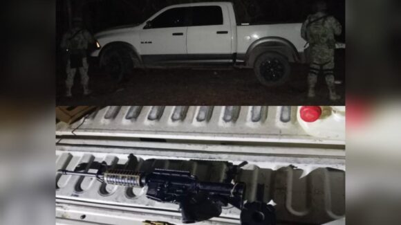 ¡Estaba abandonada! Aseguran camioneta, una arma larga y cartuchos en Cosalá