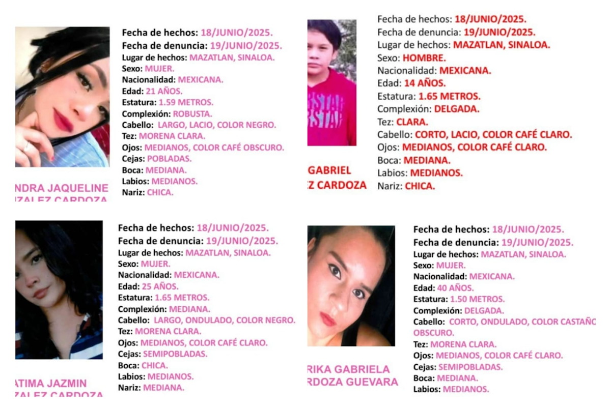 Familia desaparecida en Mazatlán