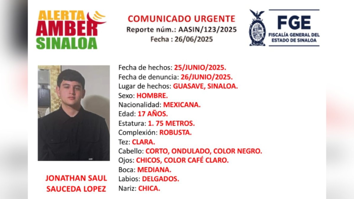 Activan Alerta Amber por la desaparición de Jonathan en Guasave