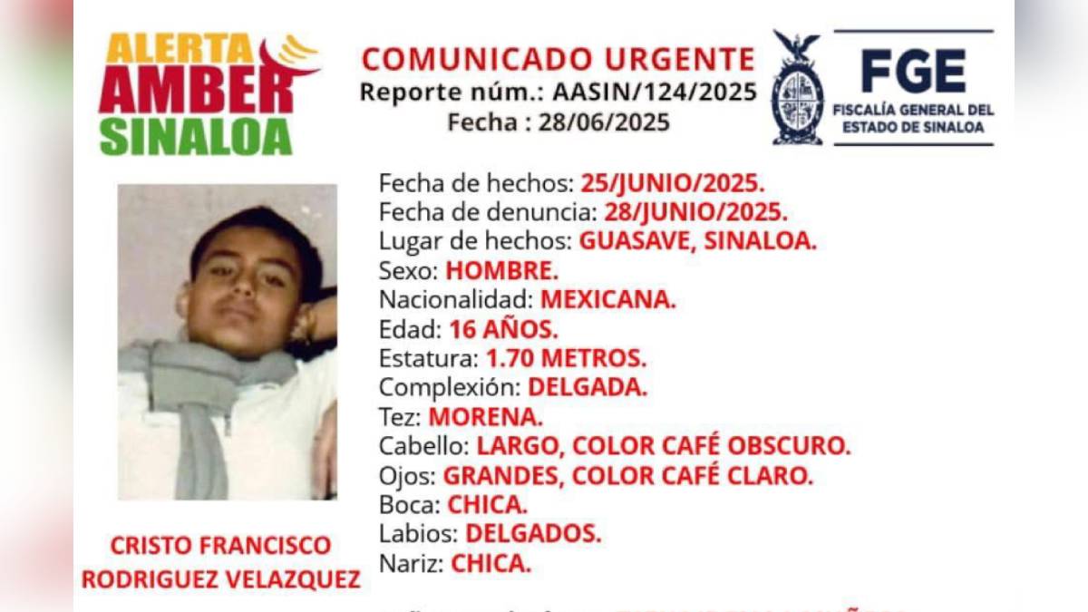 Activan Alerta Amber por la desaparición de Cristo Francisco, en Guasave