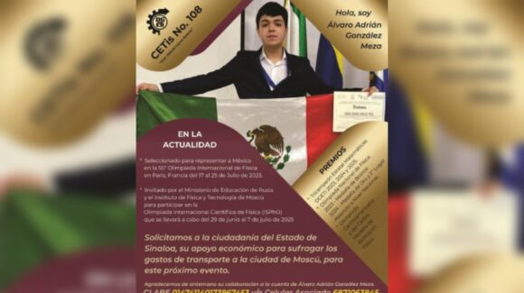 ¿Le ayudamos? Estudiante guasavense Álvaro González solicita apoyo para ir a Olimpiadas de Física en Francia y Rusia