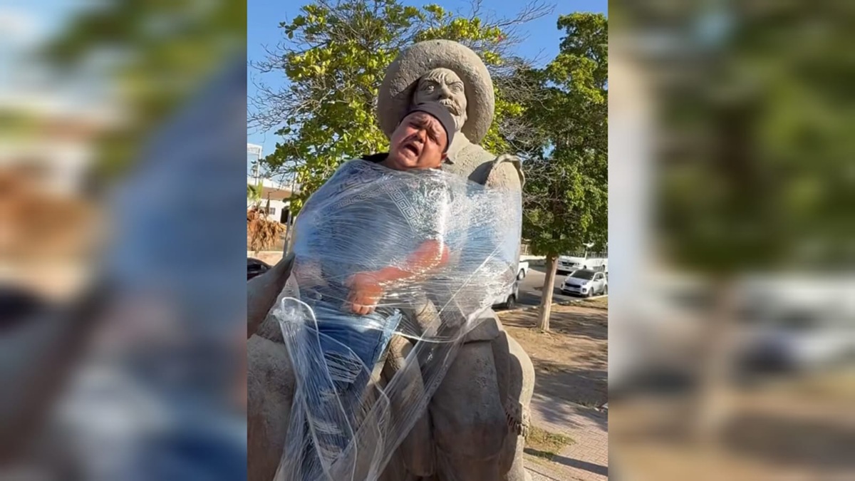 'El Chapo de La Noria' es emplayado en estatua del Sancho, en Los Mochis