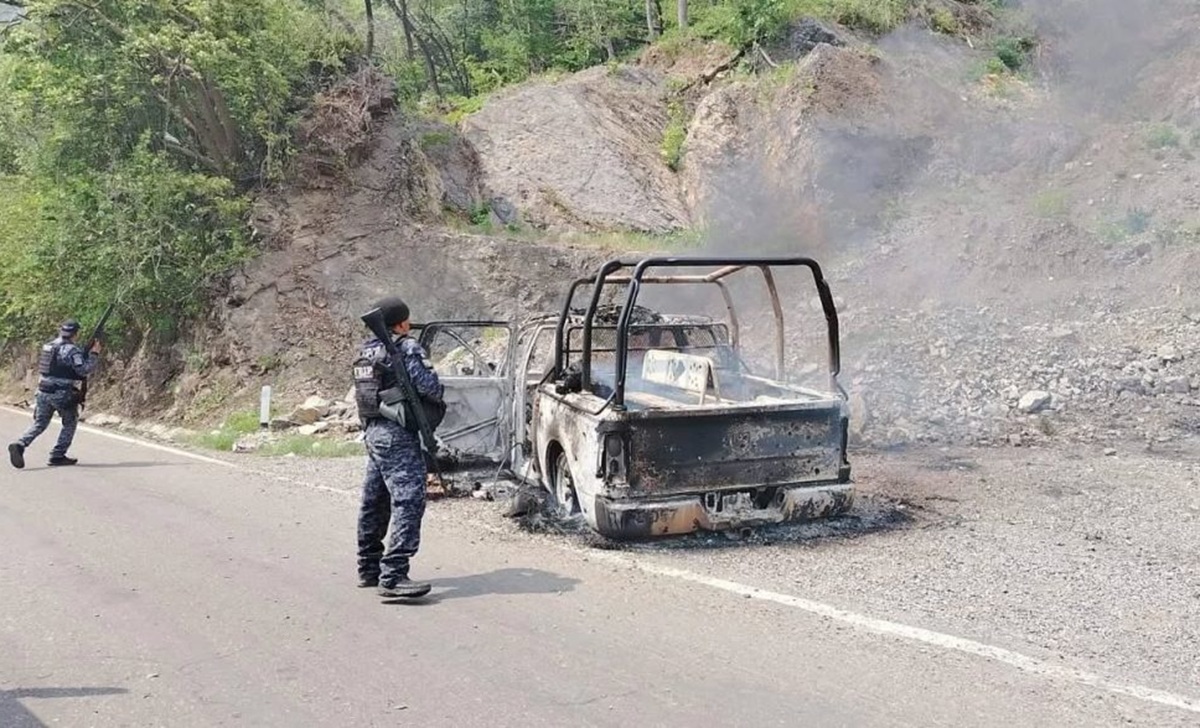 Patrulla calcinada en Chiapas