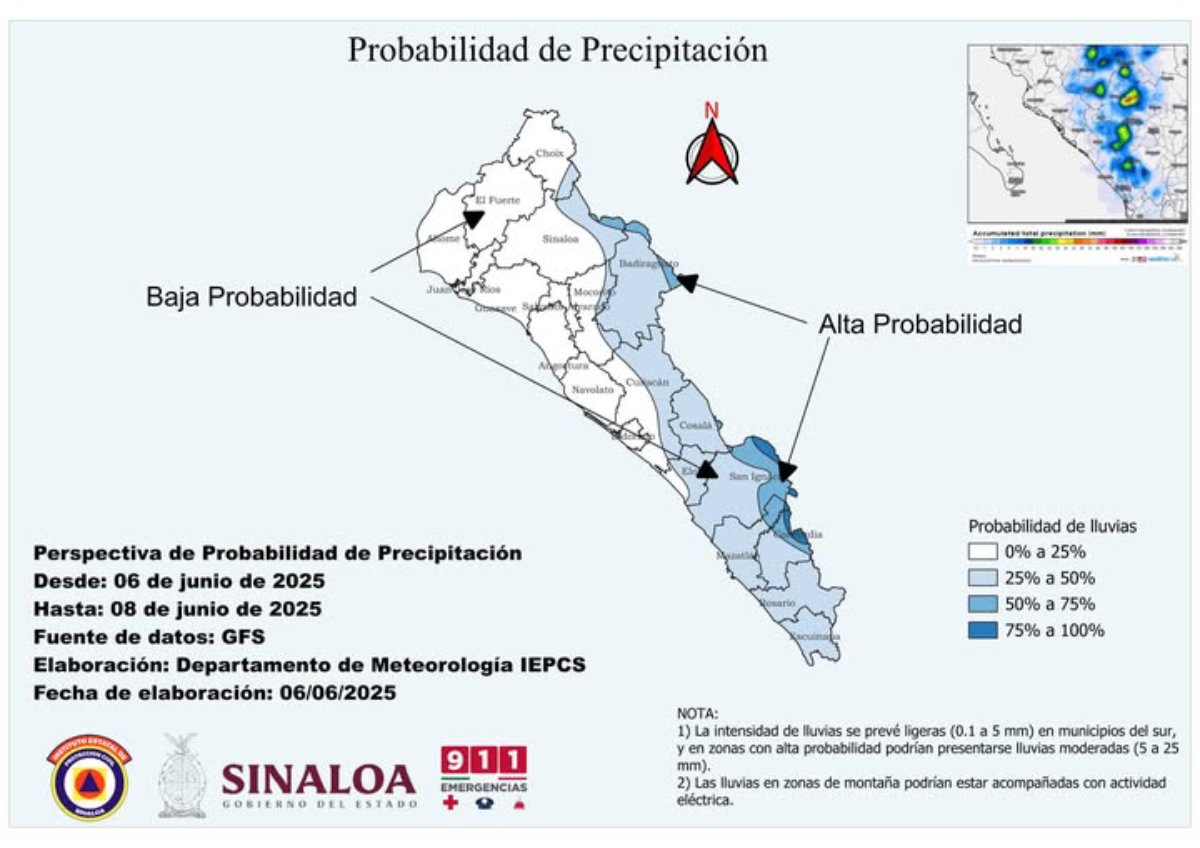 probabilidad de lluvias Sinaloa