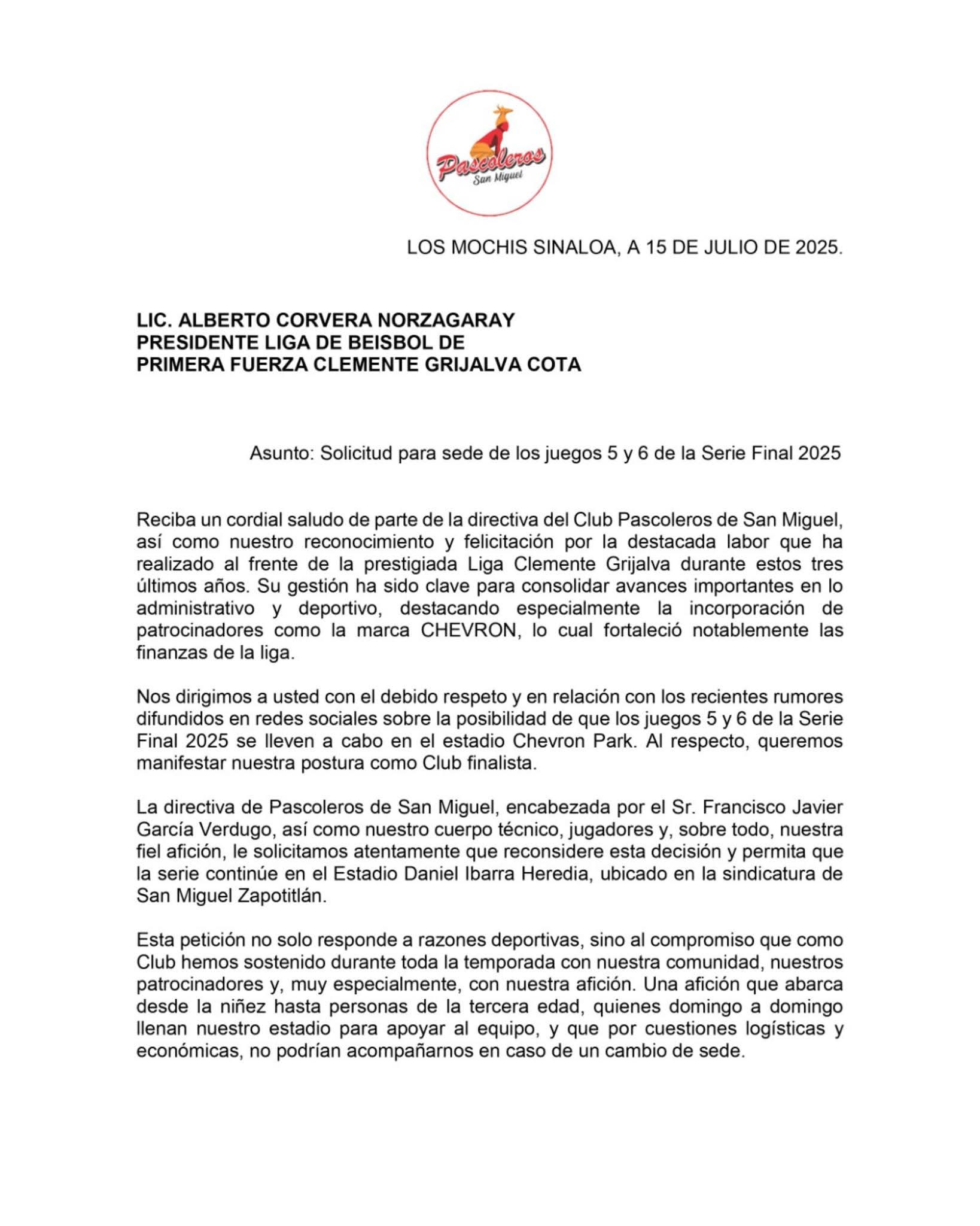 Comunicado Pascoleros