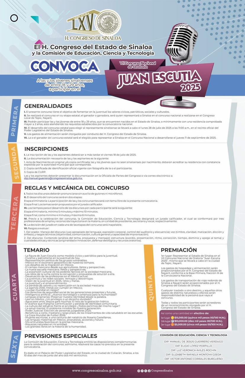 Congreso de Sinaloa invita a participar en la 7ma edición del concurso ...