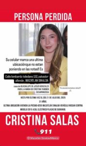 Cristina Salas, desaparecida en Mazatlán