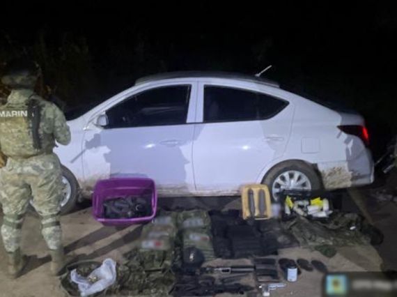 Ejército asegura armas, explosivos improvisados, equipo táctico y un vehículo en Aguaruto