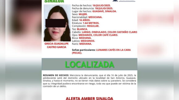 Es localizada con vida adolescente reportada desaparecida en Guasave, autoridades desactivan alerta Amber