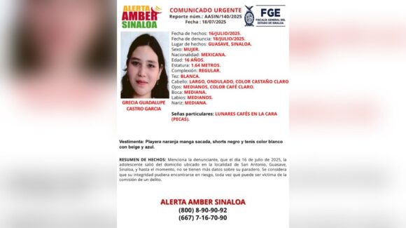 Activan Alerta Amber por la desaparición de Grecia Guadalupe en Guasave