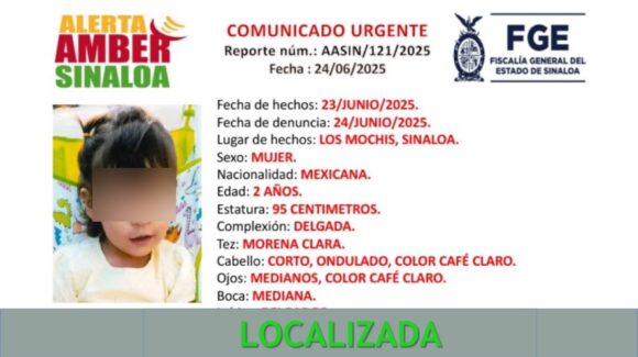 Localizan a Amanda Isabella, niña reportada desaparecida en Los Mochis