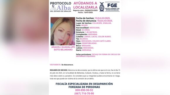 Activan Protocolo Alba para localizar a Araceli Soto Bejarano; desapareció este martes en Culiacán