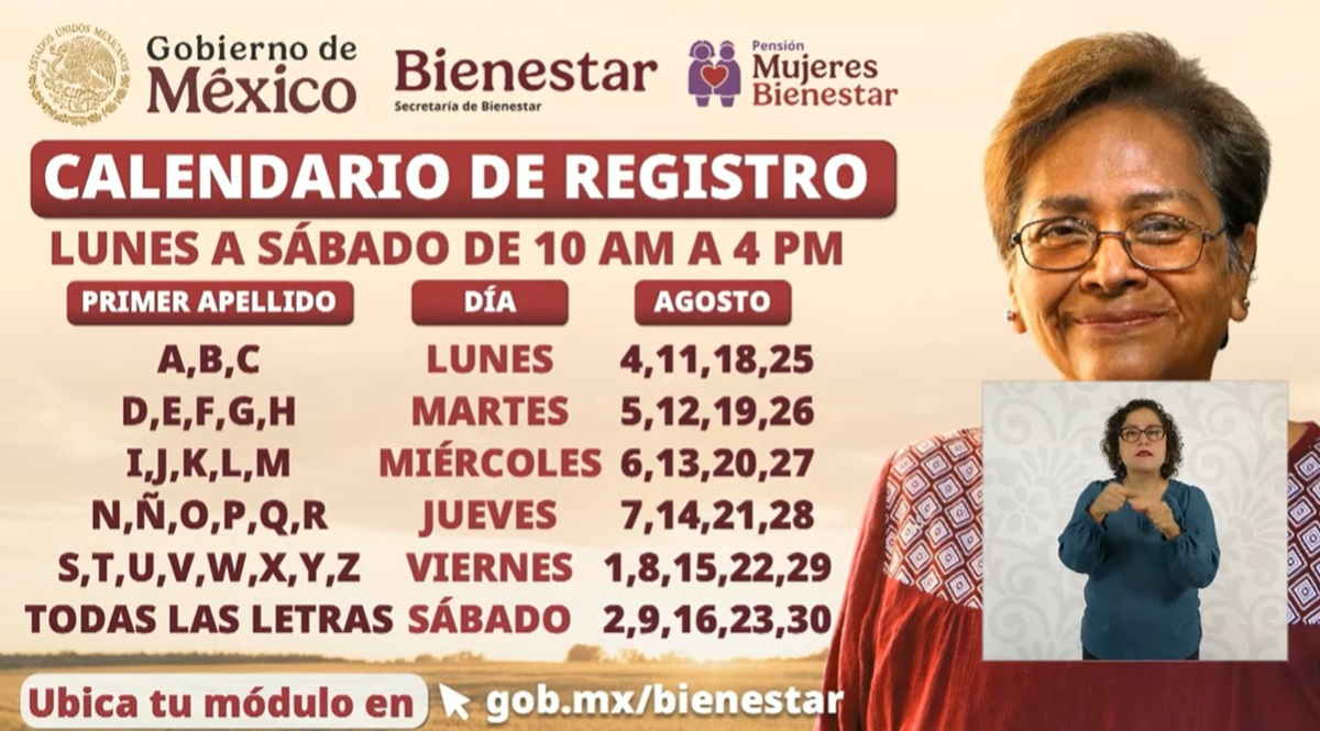 Calendario de registro Pensión Mujeres Bienestar