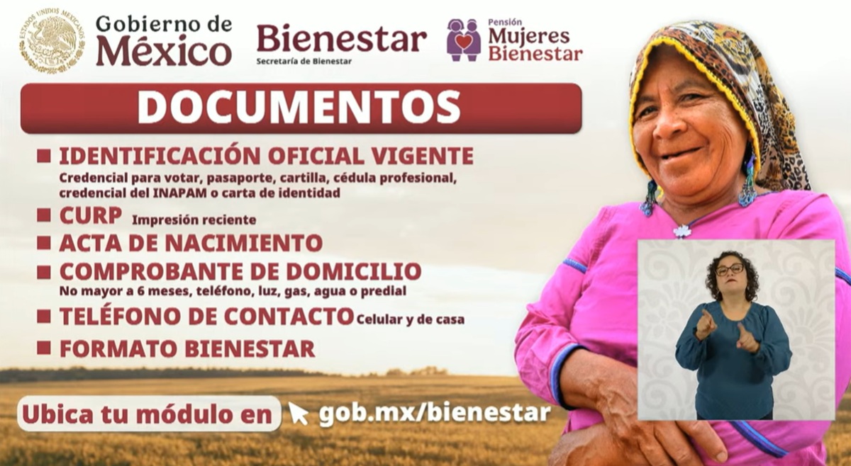 Documentos de registro Pensión Mujeres Bienestar