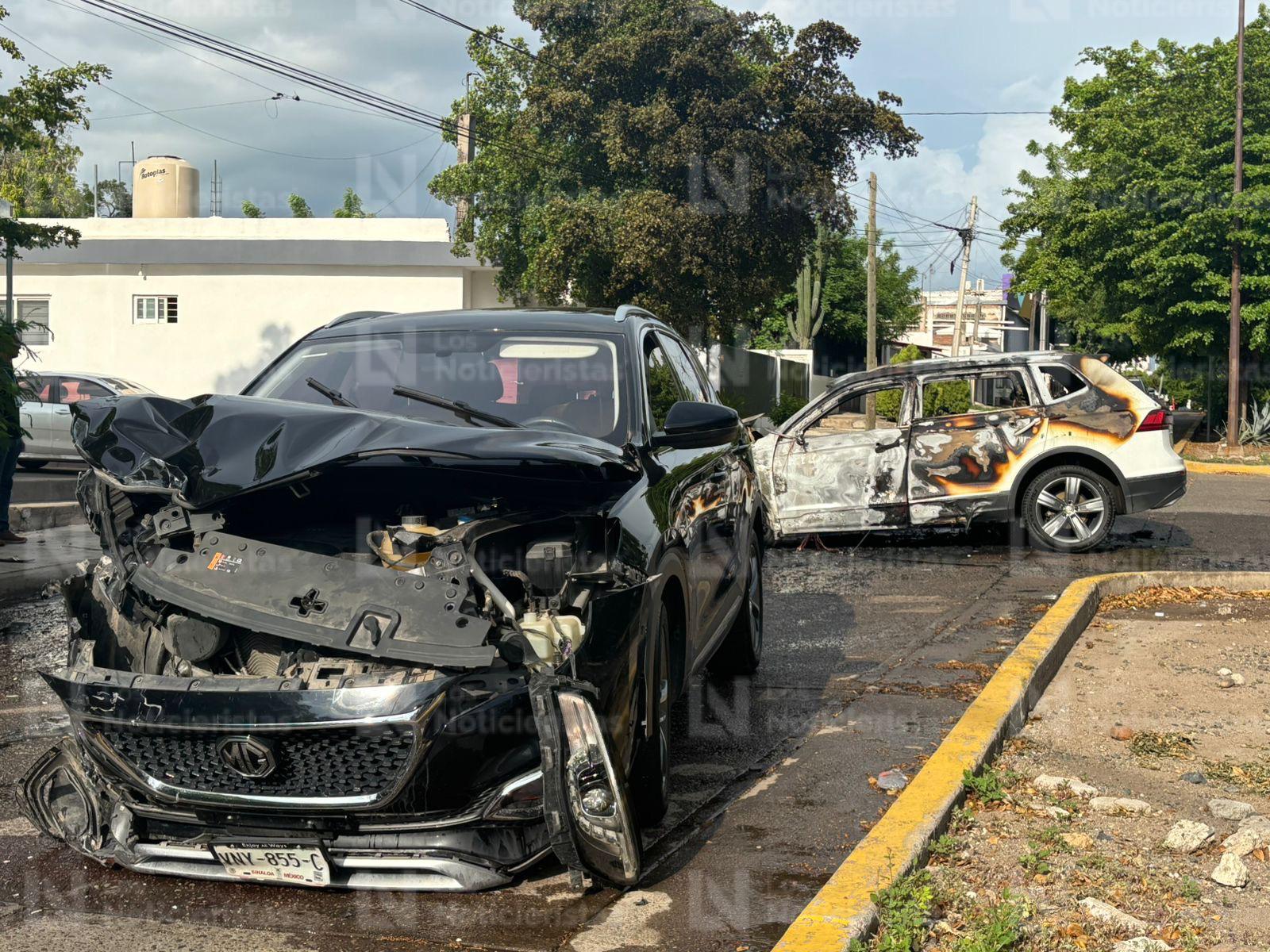 Se registra fuerte encontronazo entre dos camionetas de lujo en la colonia Miguel Hidalgo en Culiacán