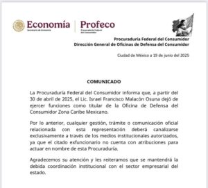 Deslinde de Profeco sobre situación laboral de Francisco Israel Malacón