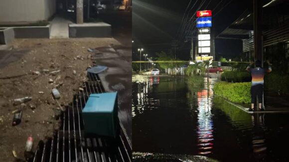 ¡Esto origina inundaciones! Boca de tormenta repleta de basura tras la primera lluvia abundante en Guasave