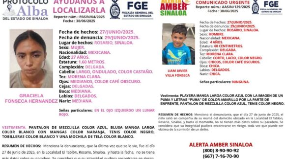Desaparecen madre e hijo en Rosario; ella tiene 27 años y el menor 4