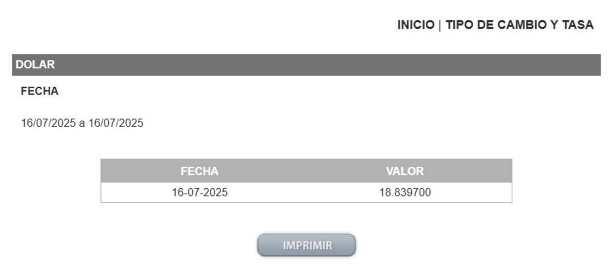 Precio del dólar en el Diario Oficial de la Federación